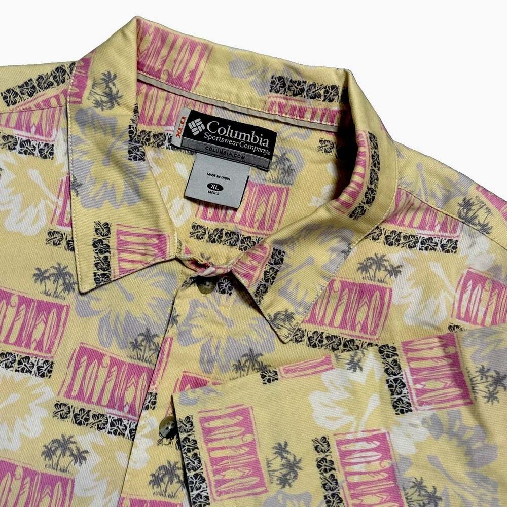 Columbia X.C.O. Hawaiian Camp Shirt Men XL Short Sleeve Luau Surf Palm Trees VTG